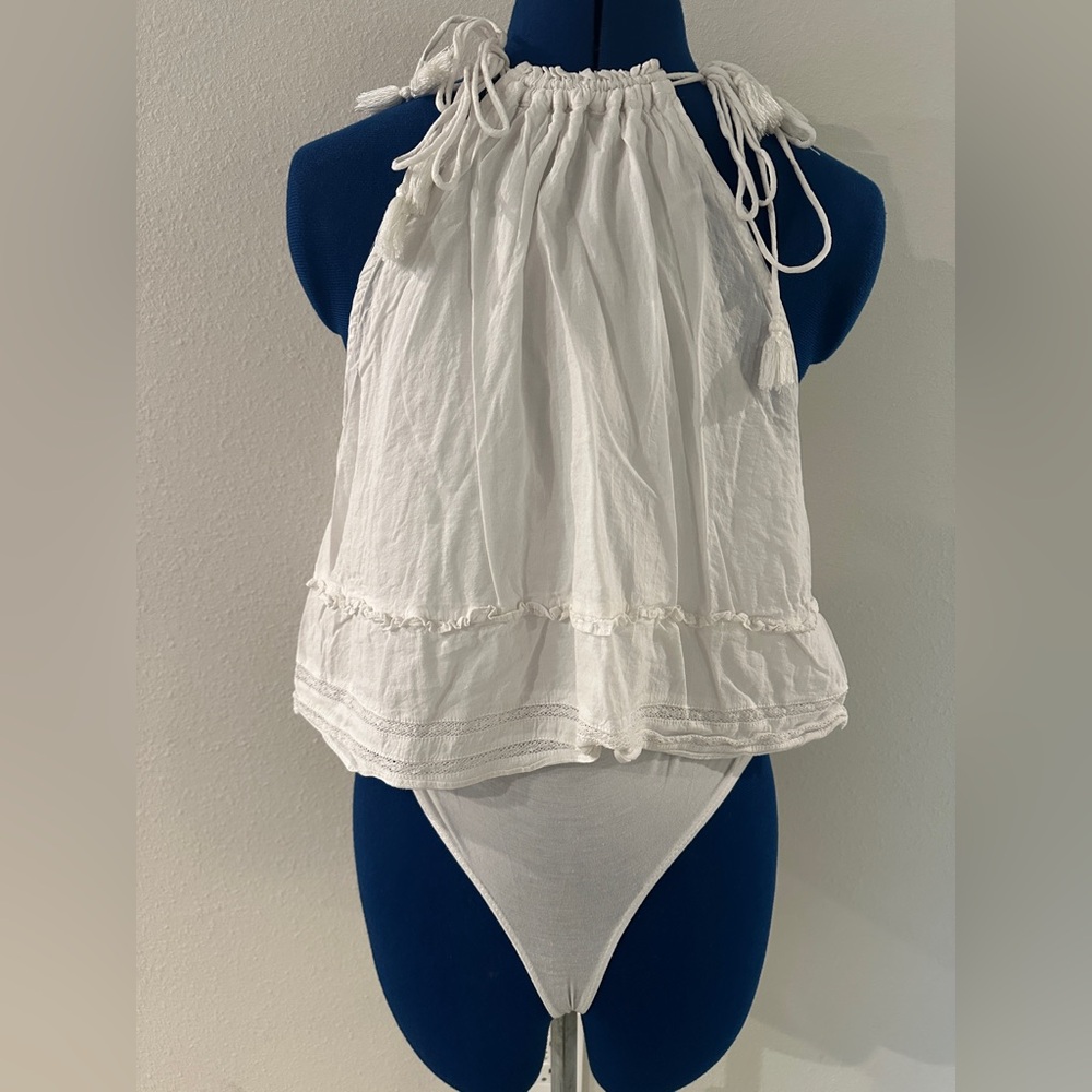 Free People White Ruffled Bodysuit - Picture 2 of 3